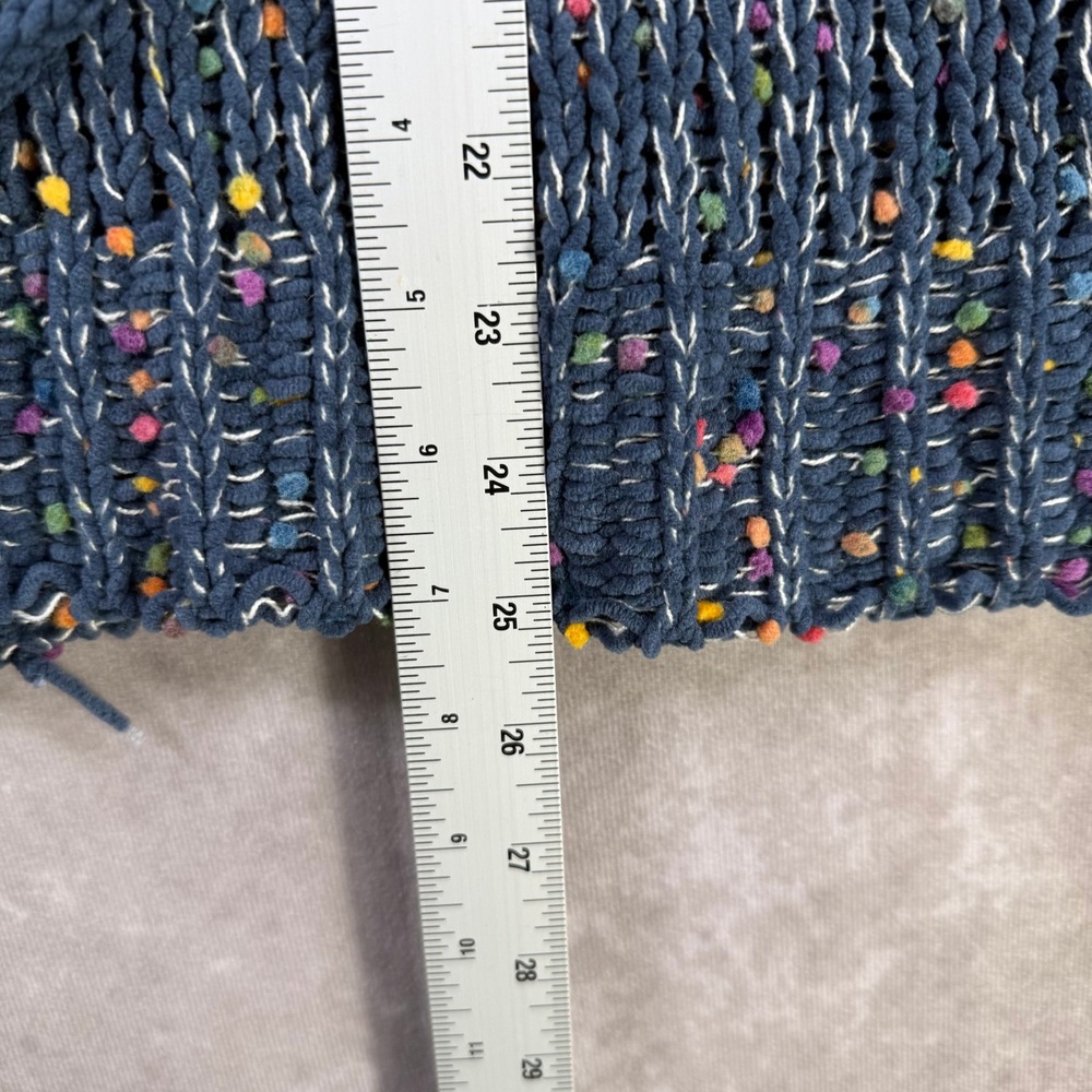 POL Knit Hoodie Women Medium Blue Confetti PomPom Chunky Colorful Boho Pullover - Picture 9 of 9